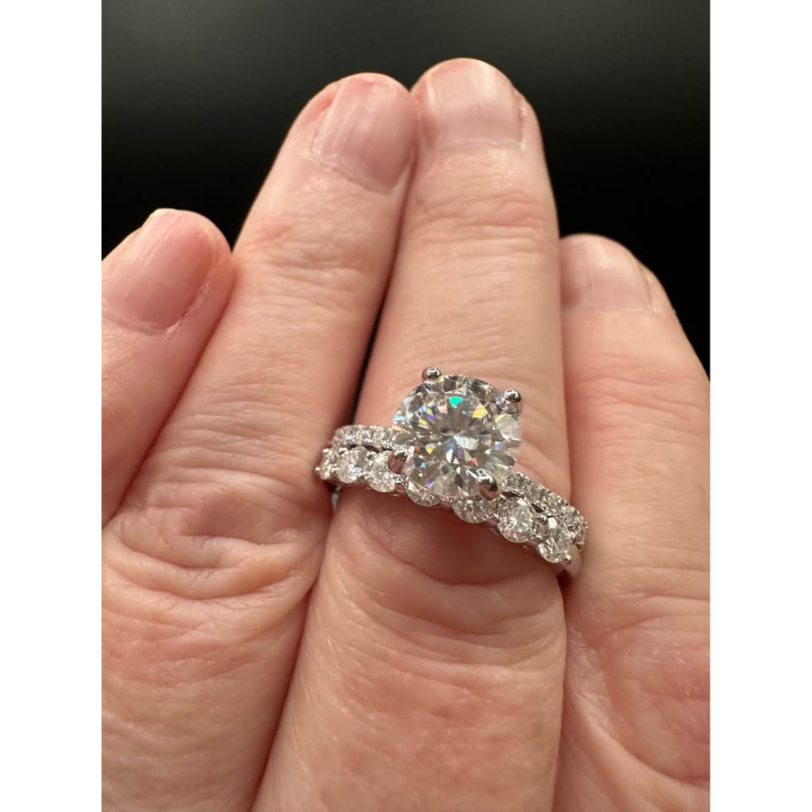 Luxury Moissanite Engagement Ring Set 2.54 Ct Center Size 9 Sterling Silver